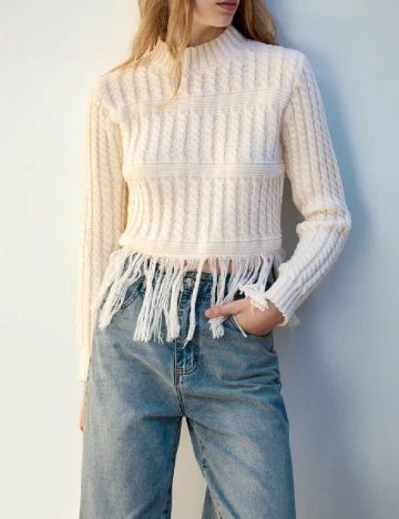 Pulover SHEIN, ecru Alb