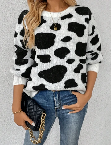 Pulover SHEIN, alb/negru Alb