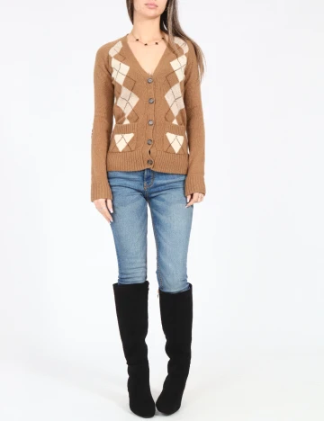 Cardigan Zara, maro/alb Maro