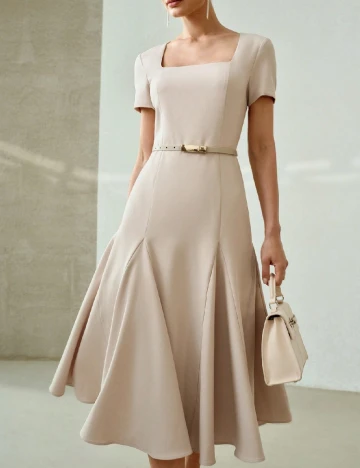 Rochie medie MOTF, crem Crem