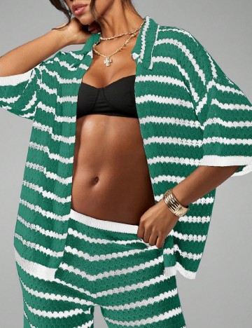 
						Cardigan Missguided, alb/verde