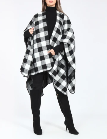 Poncho Zara, alb/negru Negru