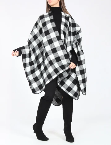 Poncho Zara, alb/negru Negru