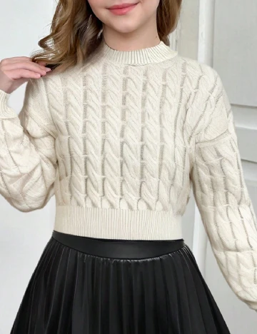 Pulover Shein Kids, crem Crem