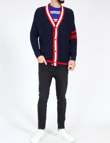 Cardigan Bershka, bleumarin/rosu Albastru