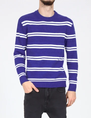 Pulover Bershka, alb/albastru Albastru