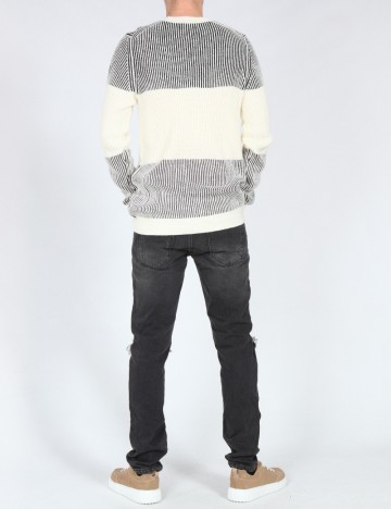 Pulover Bershka, ecru/negru