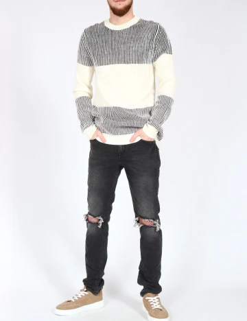 Pulover Bershka, ecru/negru Alb