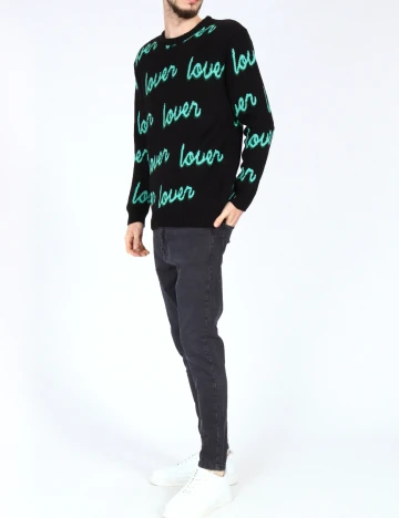 Pulover Pull&Bear, negru/verde Negru