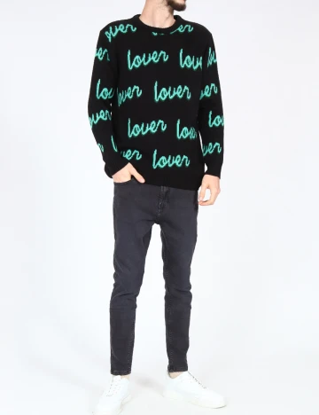 Pulover Pull&Bear, negru/verde Negru