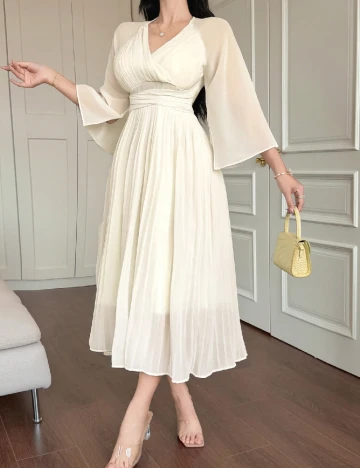 Rochie medie Dazy, ecru Alb