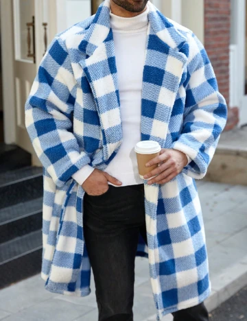 Jacheta SHEIN Plus Size Men, albastru/alb Albastru