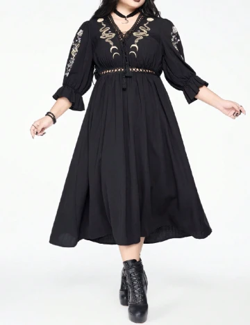 Rochie medie Romwe Plus Size, negru Negru