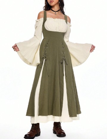 
						Rochie medie Romwe, verde/crem