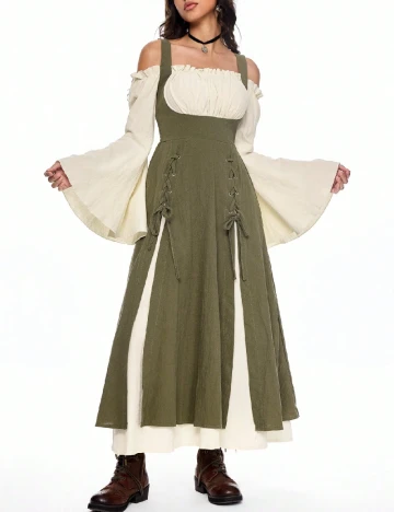 Rochie medie Romwe, verde/crem Verde