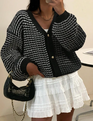 Cardigan SHEIN, alb/negru Negru