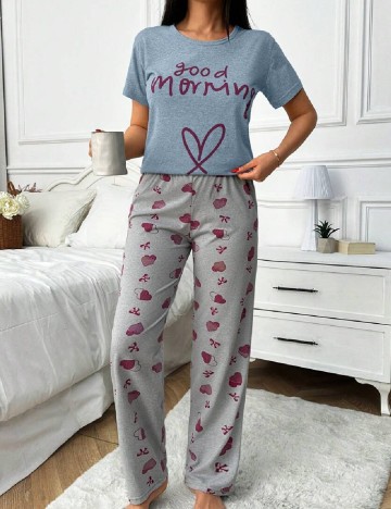 
						Pijama SHEIN, albastru/gri