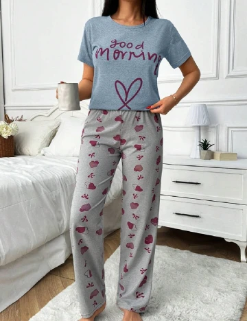 Pijama SHEIN, albastru/gri Gri