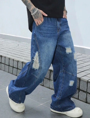 Blugi SHEIN Plus Size Men, albastru Albastru