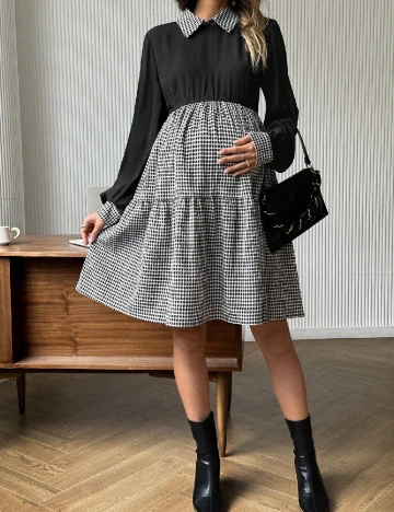 Rochie scurta SHEIN Maternity, negru/alb Negru