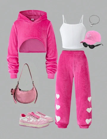 Compleu Shein Kids, roz/alb Roz