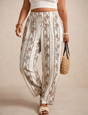 Pantaloni SHEIN CURVE, alb/maro Alb