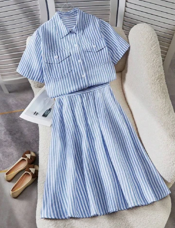 Compleu Shein Kids, alb/bleu Albastru