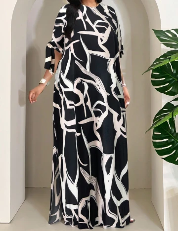 Rochie lunga SHEIN CURVE, negru/alb Negru