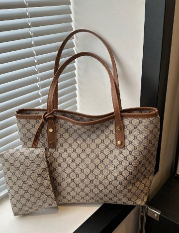 
						Geanta SHEIN, maro/crem