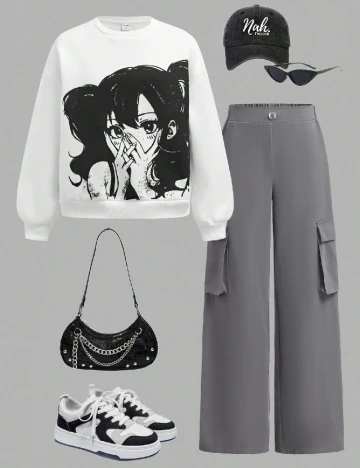 Compleu Shein Kids, gri/alb Gri