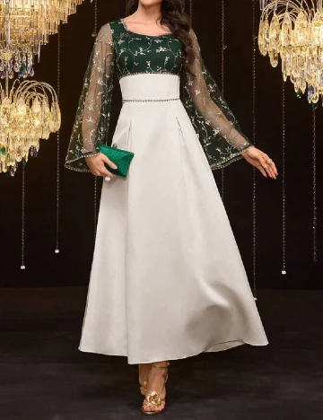 Rochie lunga SHEIN, verde/crem Crem