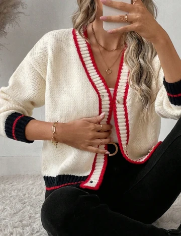 Cardigan SHEIN, ecru Alb