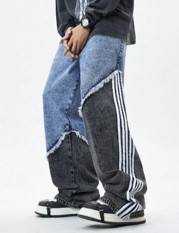 Blugi Romwe, albastru/negru Albastru