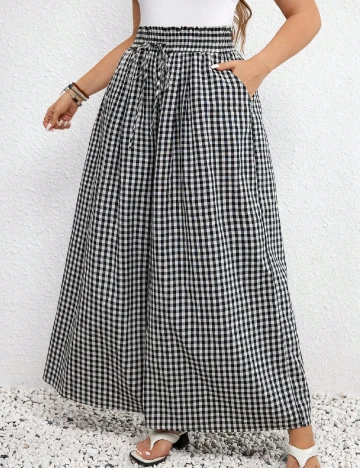 Pantaloni SHEIN CURVE, alb/negru Negru