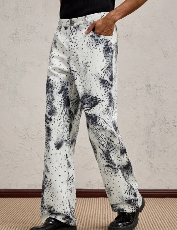 Pantaloni AKNOTIC, alb/negru Alb