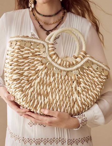 
						Geanta SHEIN, maro/ecru