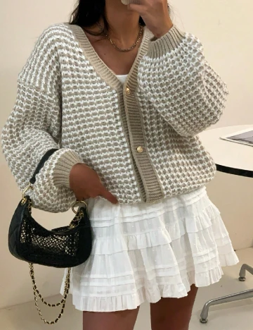 Cardigan SHEIN, bej/alb Crem