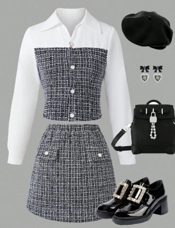 Compleu Shein Kids, negru/alb Negru