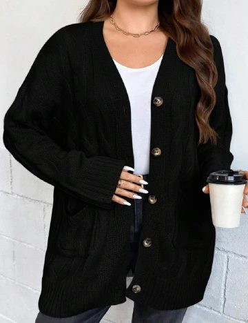 Cardigan plus size SHEIN CURVE, negru Negru