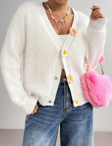 Cardigan SHEIN, alb Alb