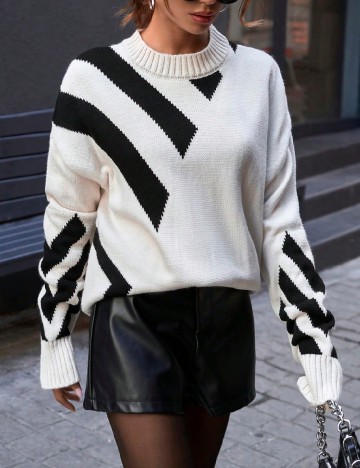 
						Pulover Oversize SHEIN, alb/negru