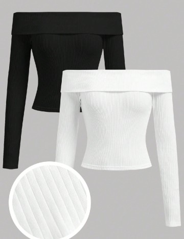 
						Set bluze 2 bucati Shein Kids, alb/negru