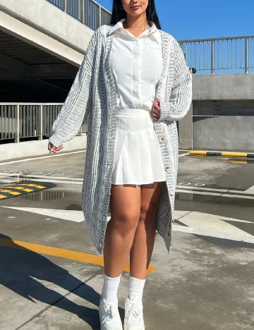 Cardigan SHEIN CURVE, gri deschis Gri