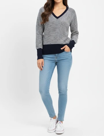 Bluza Zara, alb/bleumarin Albastru