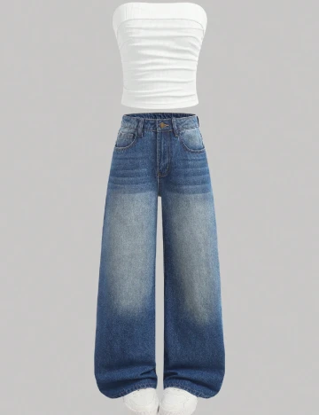 Compleu Shein Kids, alb/albastru Albastru