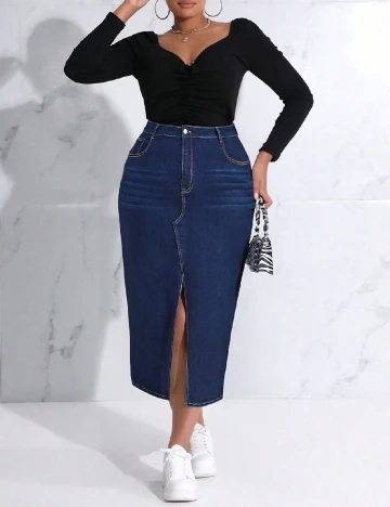 Fusta SHEIN CURVE, bleumarin Albastru