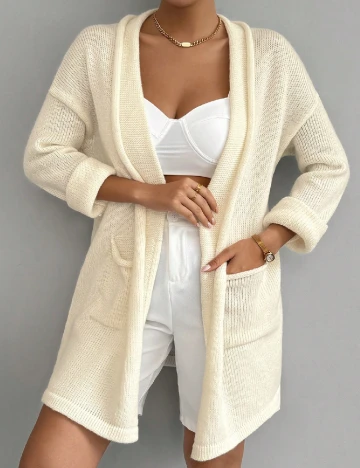Cardigan SHEIN, ecru Alb