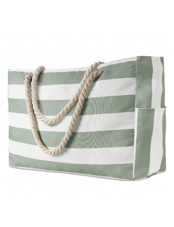 
						Geanta de plaja SHEIN, alb/verde