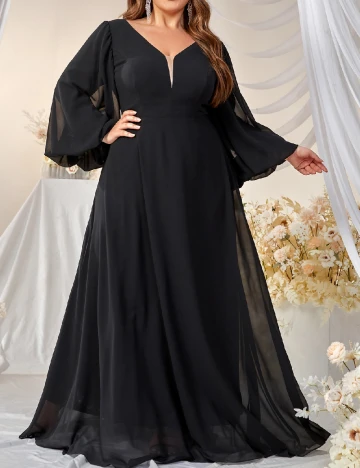 Rochie lunga Giffniseti Plus Size, negru Negru