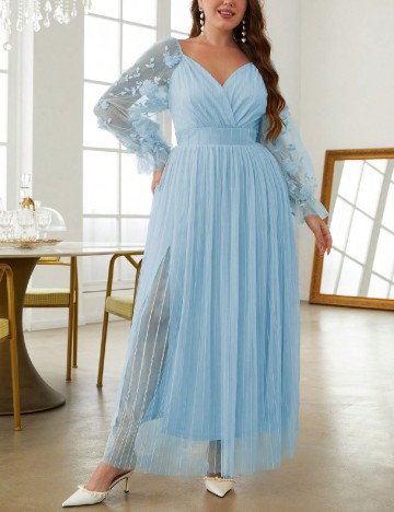 
						Rochie lunga Simplee Plus Size, bleu